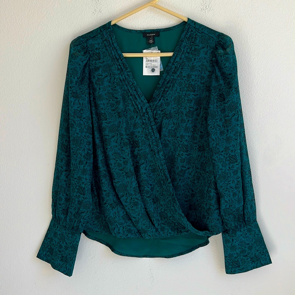 NEW Halogen Floral Pintuck Pleated Wrap Front Blouse